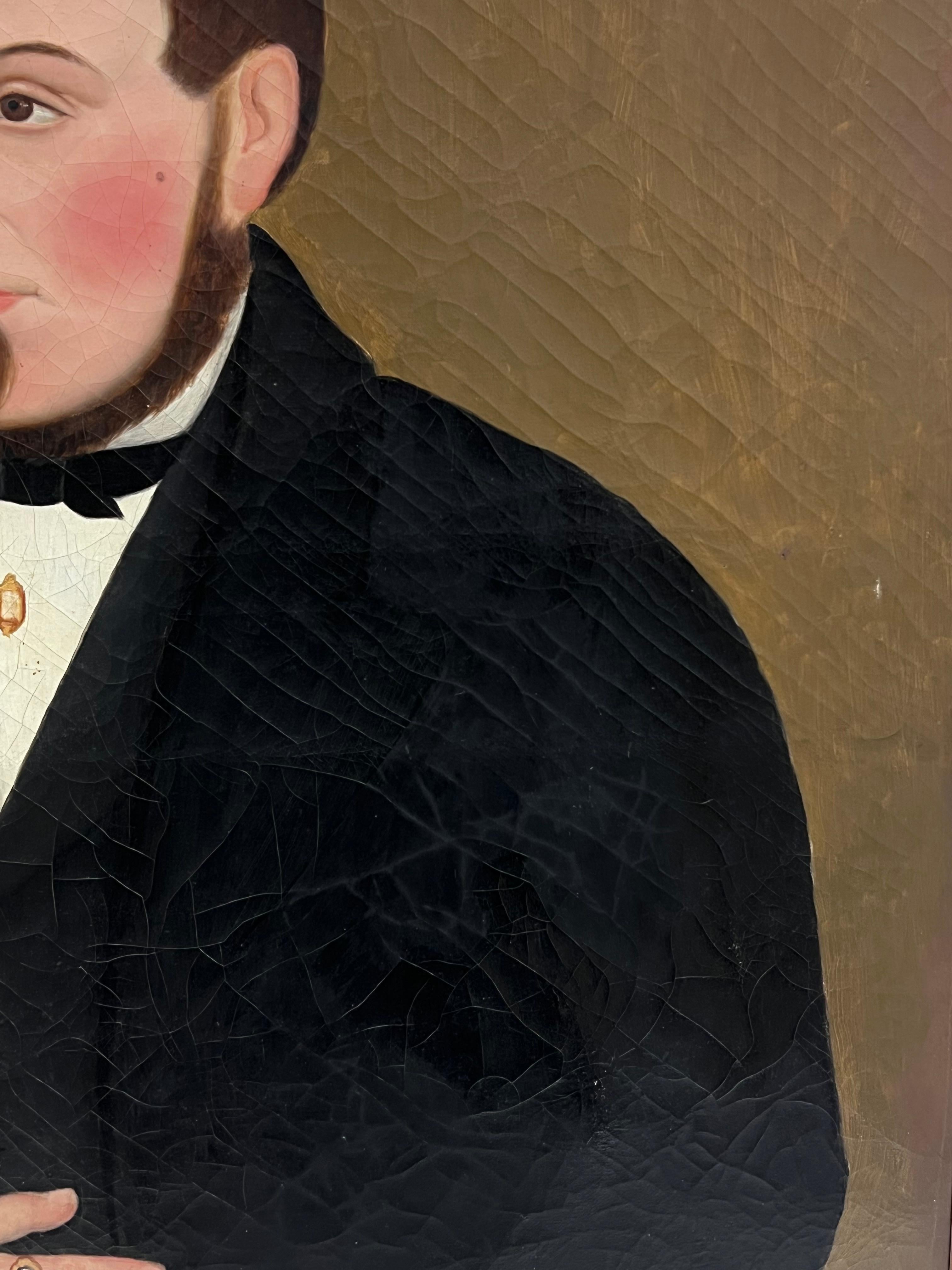Großes französisches Porträt eines jungen Gentleman aus der Mitte des 19. Jahrhunderts, signiert Öl, 1850er Jahre (Schwarz), Figurative Painting, von Paul Goubil