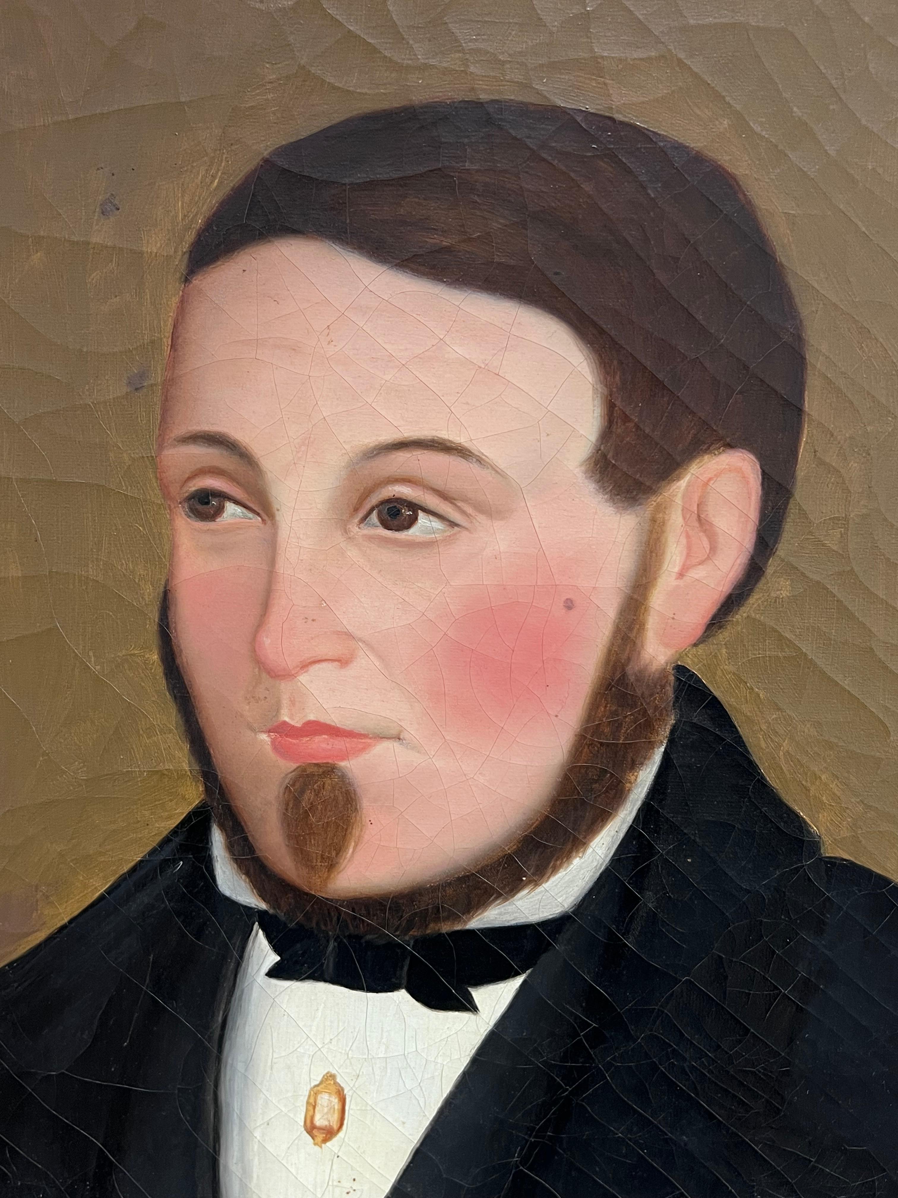 Großes französisches Porträt eines jungen Gentleman aus der Mitte des 19. Jahrhunderts, signiert Öl, 1850er Jahre im Angebot 2