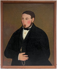 1850's Gran retrato francés de mediados del siglo XIX de un joven caballero firmado al óleo