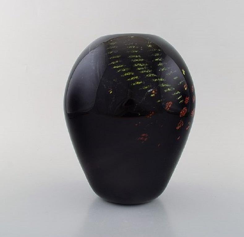 Modern Paul Grähs, Own Workshop, Unique Vase in Black Mouth Blown Art Glass