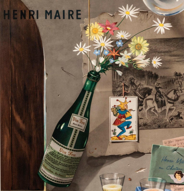 French Paul Grimault, Original Vintage Crazy Wine Poster, Vin Fou, Sparkling Wine, 1955