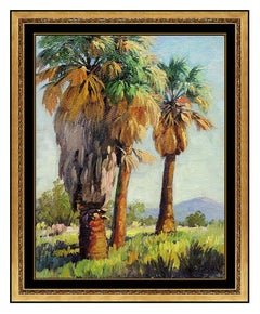 Paul Grimm Oil Painting on Board Hand Signed Original Western Artwork Palm Tree