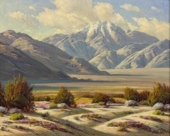 "Sous le ciel du désert" par Paul Grimm, Montagnes du désert des Mojaves Tableau à l'huile américain