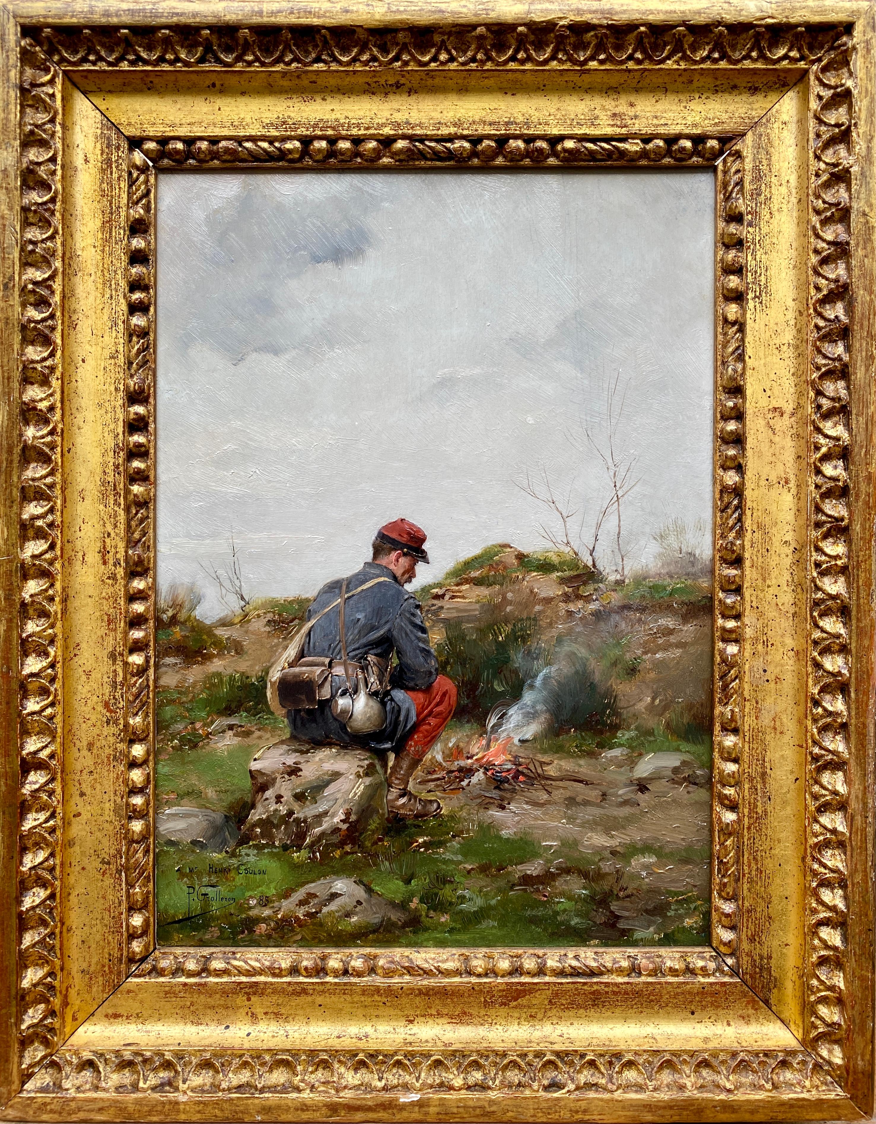 A Soldier Sitting at the Campfire, Paul Grolleron, Seignelay 1848 – 1901 Paris