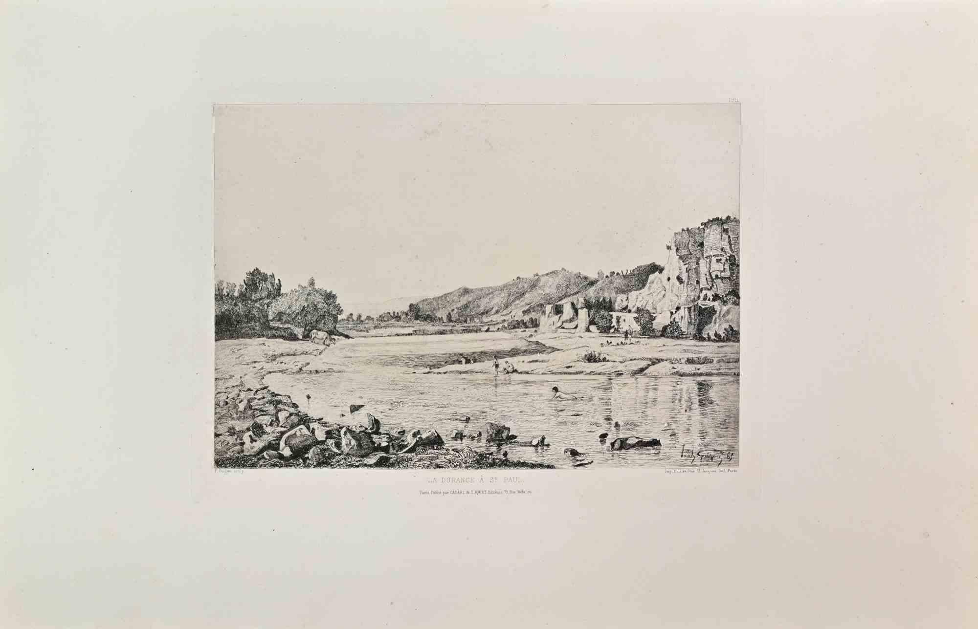 La Durance a A St. Paul is a black and White etching realized by Paul Guigou in the 1860s. 

Titled in the lower.

Image size: 24x31.

Very good impression with wide margins and a very fresh inking.

Realized for the "Société des Aquafortistes. Born
