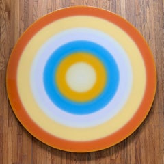 Sculpture abstraite originale de 120 cm orange, jaune, blanc et bleu, 2021