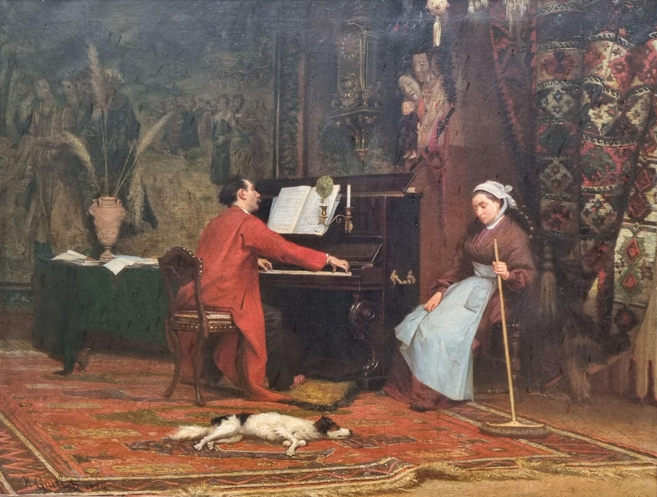 GUILLOT Peinture académique française Pianiste d'intérieur 19ème en vente 6