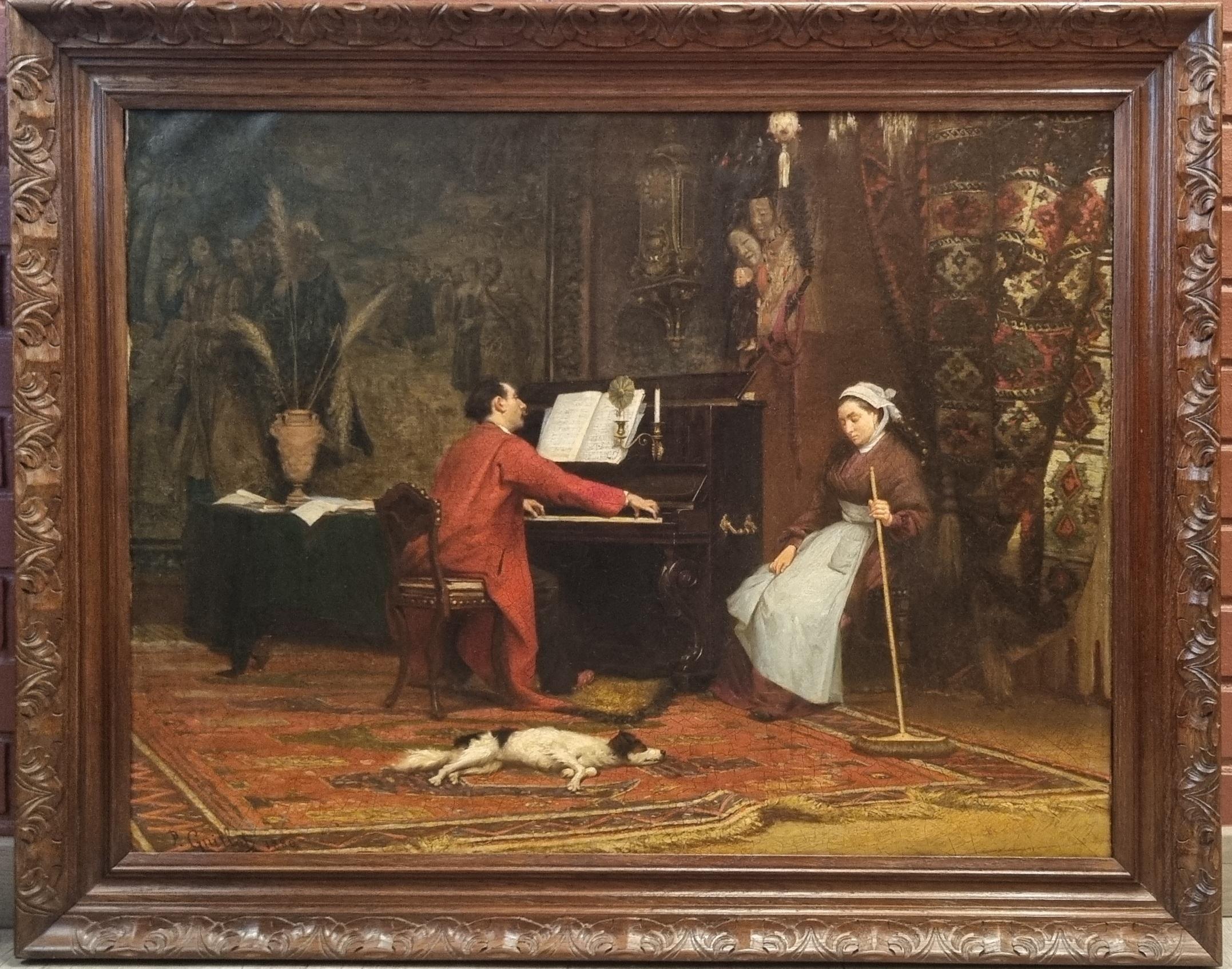 GUILLOT Französisch Akademische Malerei Interieur Pianist 19. – Painting von Paul GUILLOT