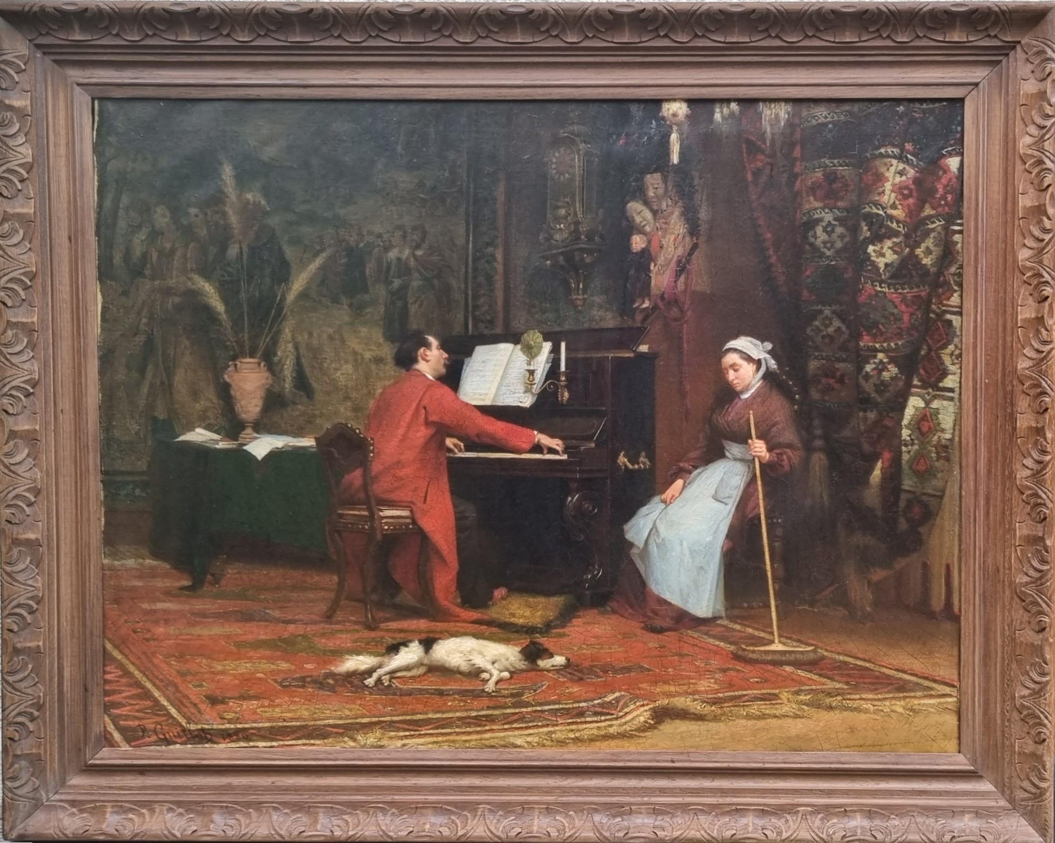 GUILLOT Peinture académique française Pianiste d'intérieur 19ème - École française Painting par Paul GUILLOT