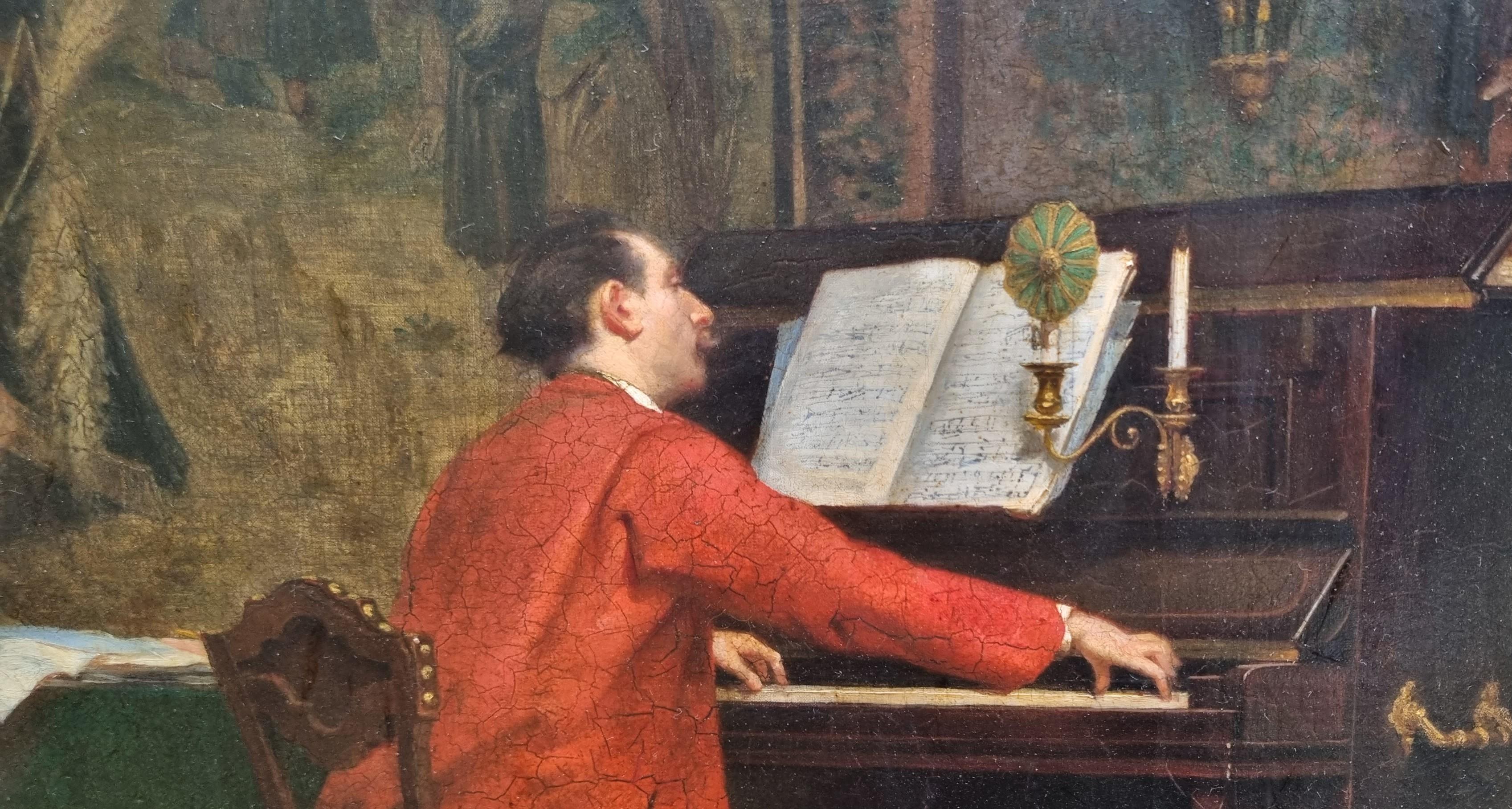 GUILLOT Peinture académique française Pianiste d'intérieur 19ème en vente 1