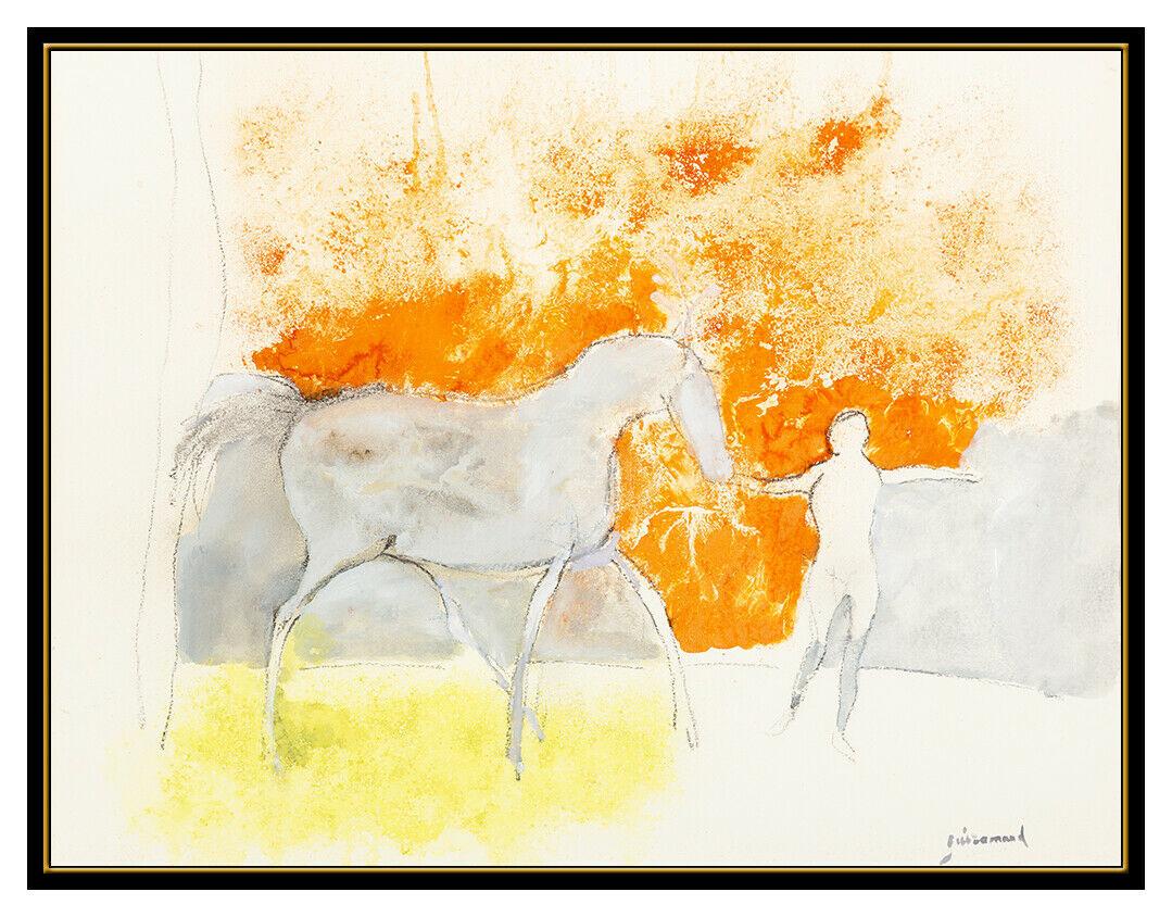 Paul Guiramand Original Gouache Painting Signed Horse Portrait Framed Artwork For Sale 1