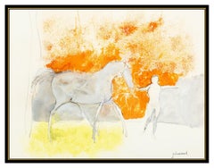 Paul Guiramand Original Gouache Painting Signed Horse Portrait Framed Artwork