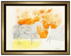 Paul Guiramand Original Gouache Painting Signed Horse Portrait Framed Artwork