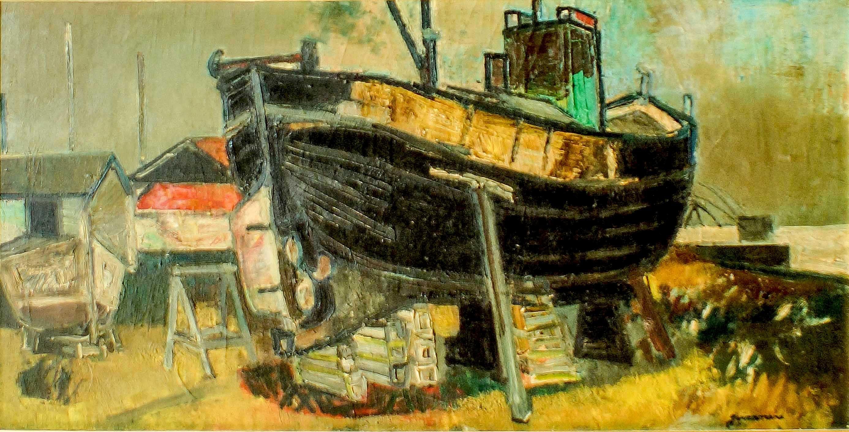 Shipyard - Oil on Canvas by Paul Guiramand - 1955 ca. For Sale 1