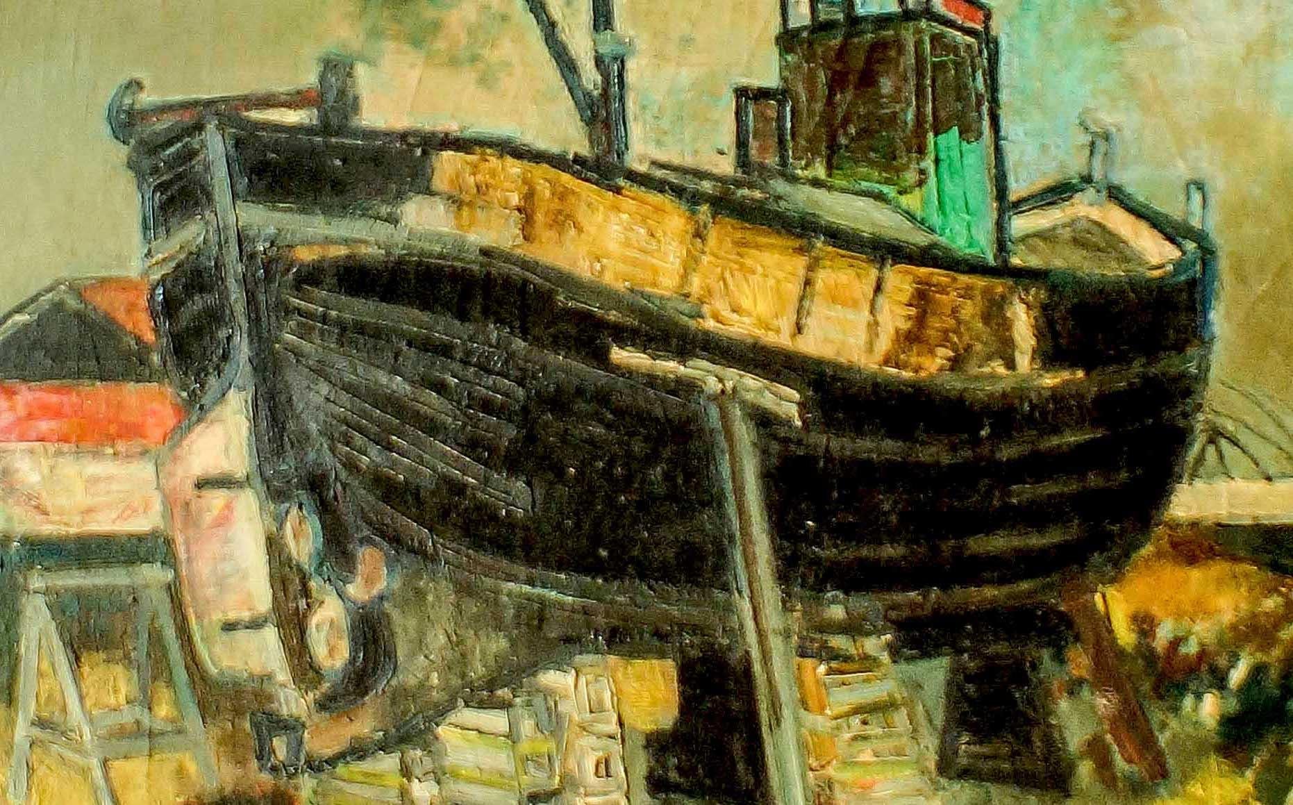 Shipyard - Oil on Canvas by Paul Guiramand - 1955 ca. For Sale 3