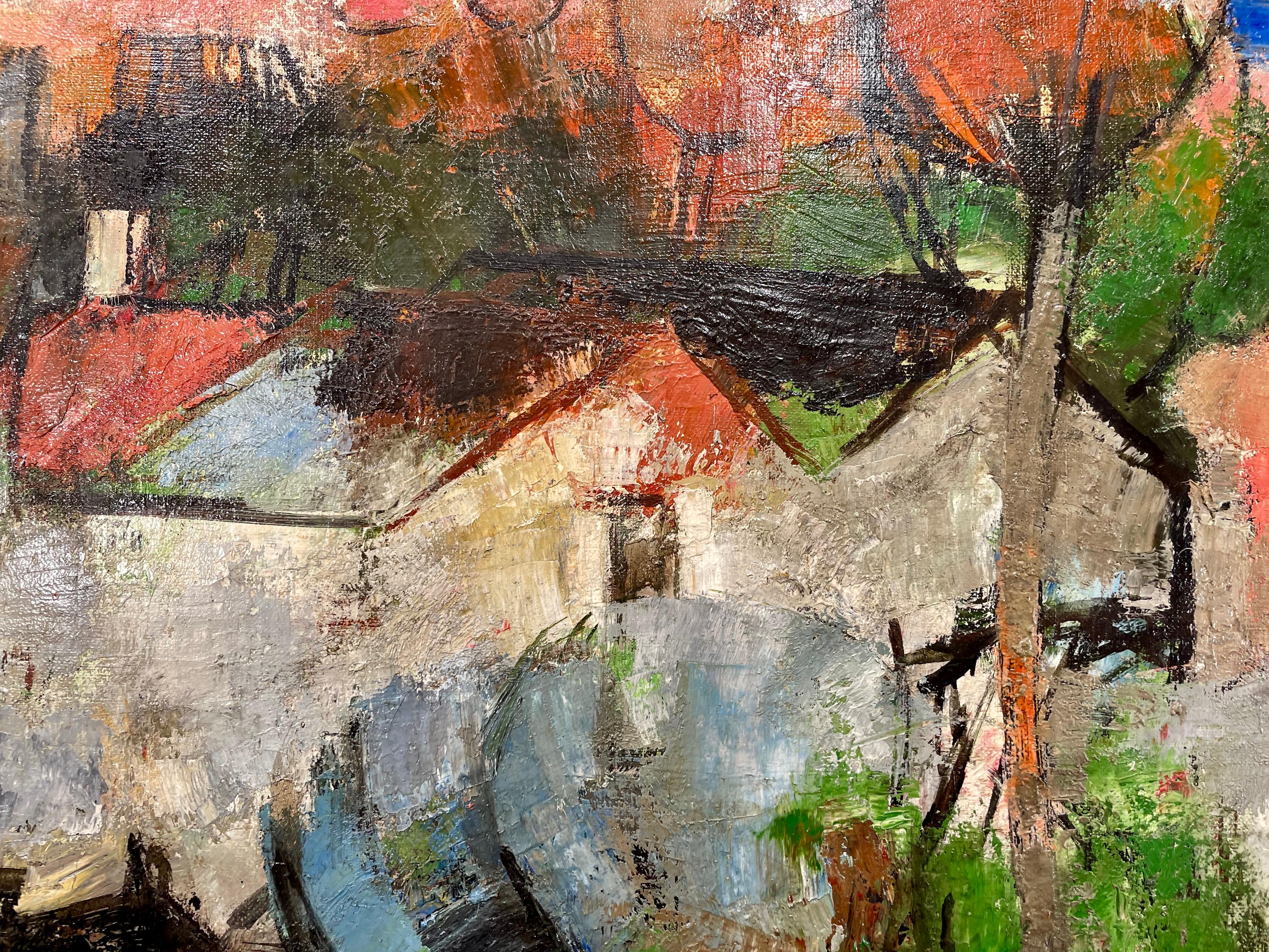 Maison au bord d'un lac - Impressionnisme abstrait Painting par Paul Guiramand