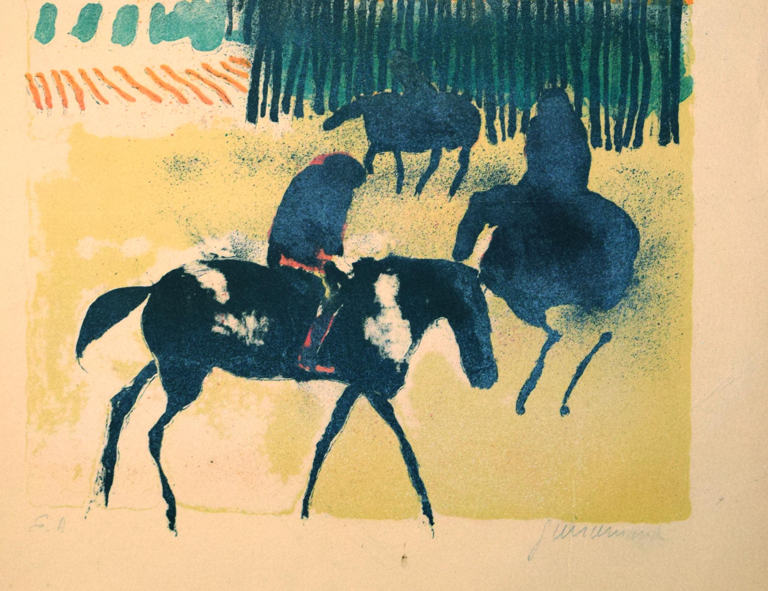 Horses in the Sun  - Original Lithograph by Paul Guiramand - Mid 1900 1