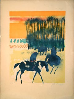 Horses in the Sun  - Original Lithograph by Paul Guiramand - Mid 1900