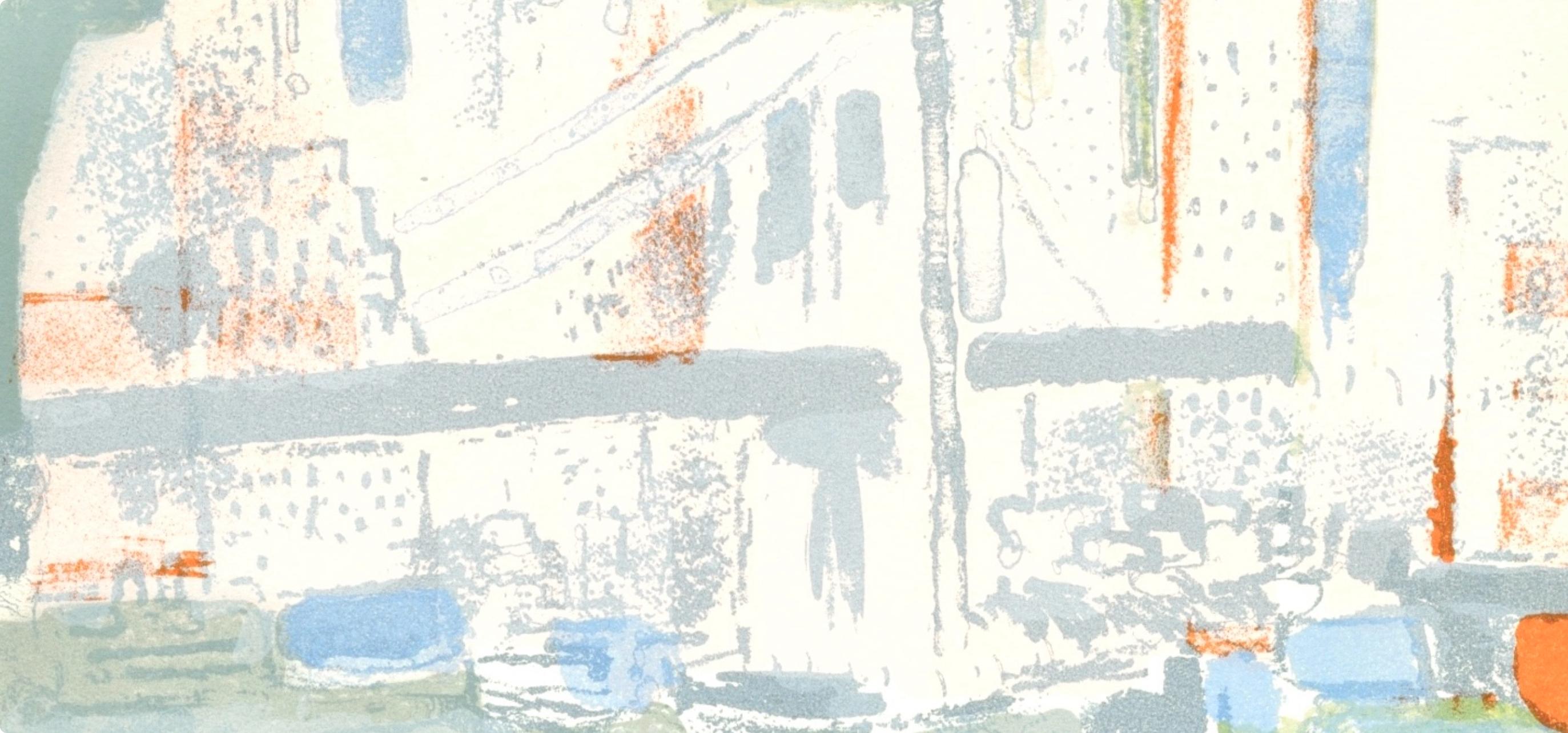 Le port de New York, Prints from the Mourlot Press - Gray Landscape Print by Paul Guiramand