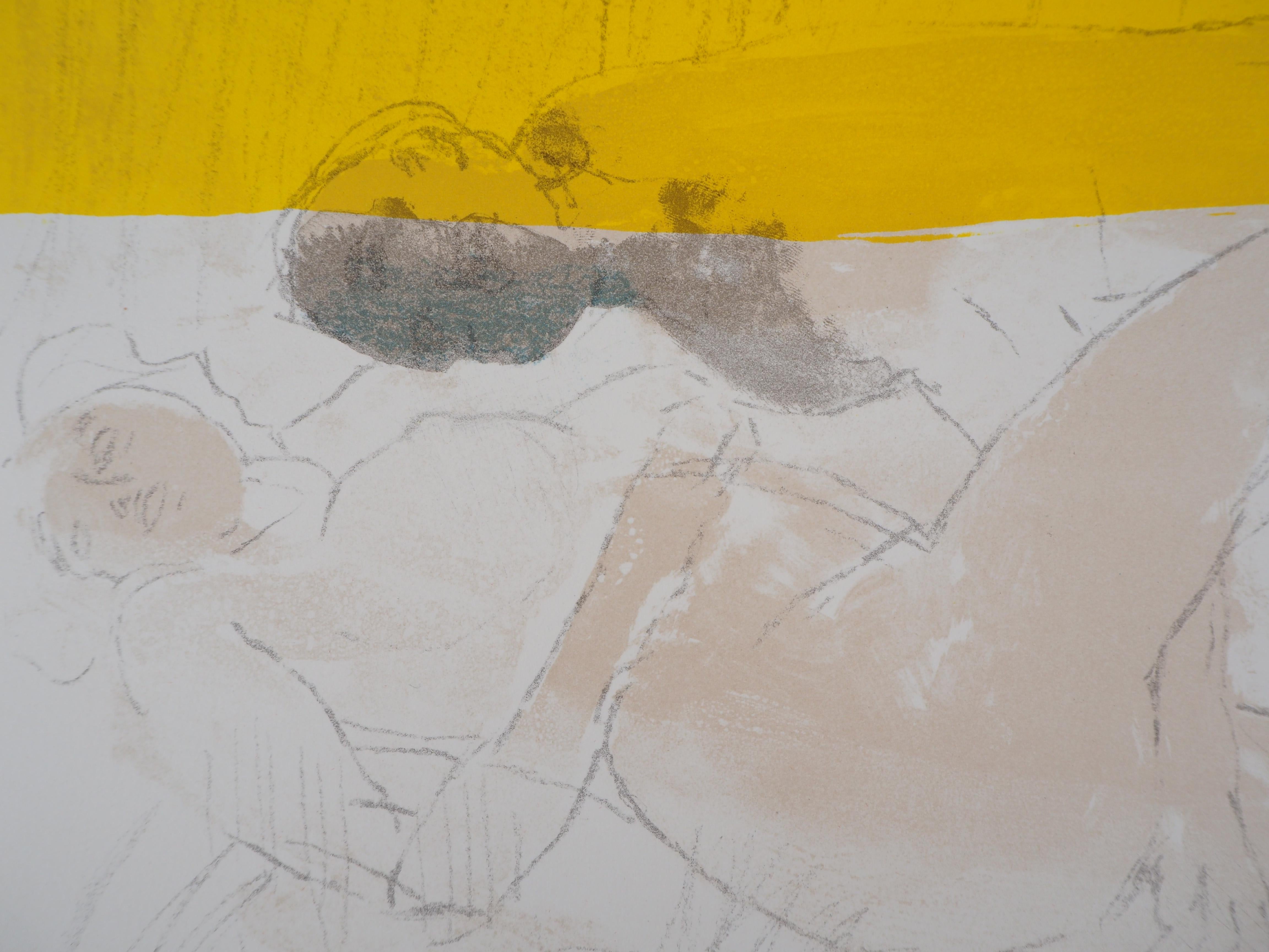 Paul Guiramand
Liebespaar am frühen Morgen, 1966

Original-Lithographie
Handsigniert mit Bleistift
Auf Rives-Pergament 37 x 28 cm (ca. 15 x 11 Zoll)

Ausgezeichneter Zustand