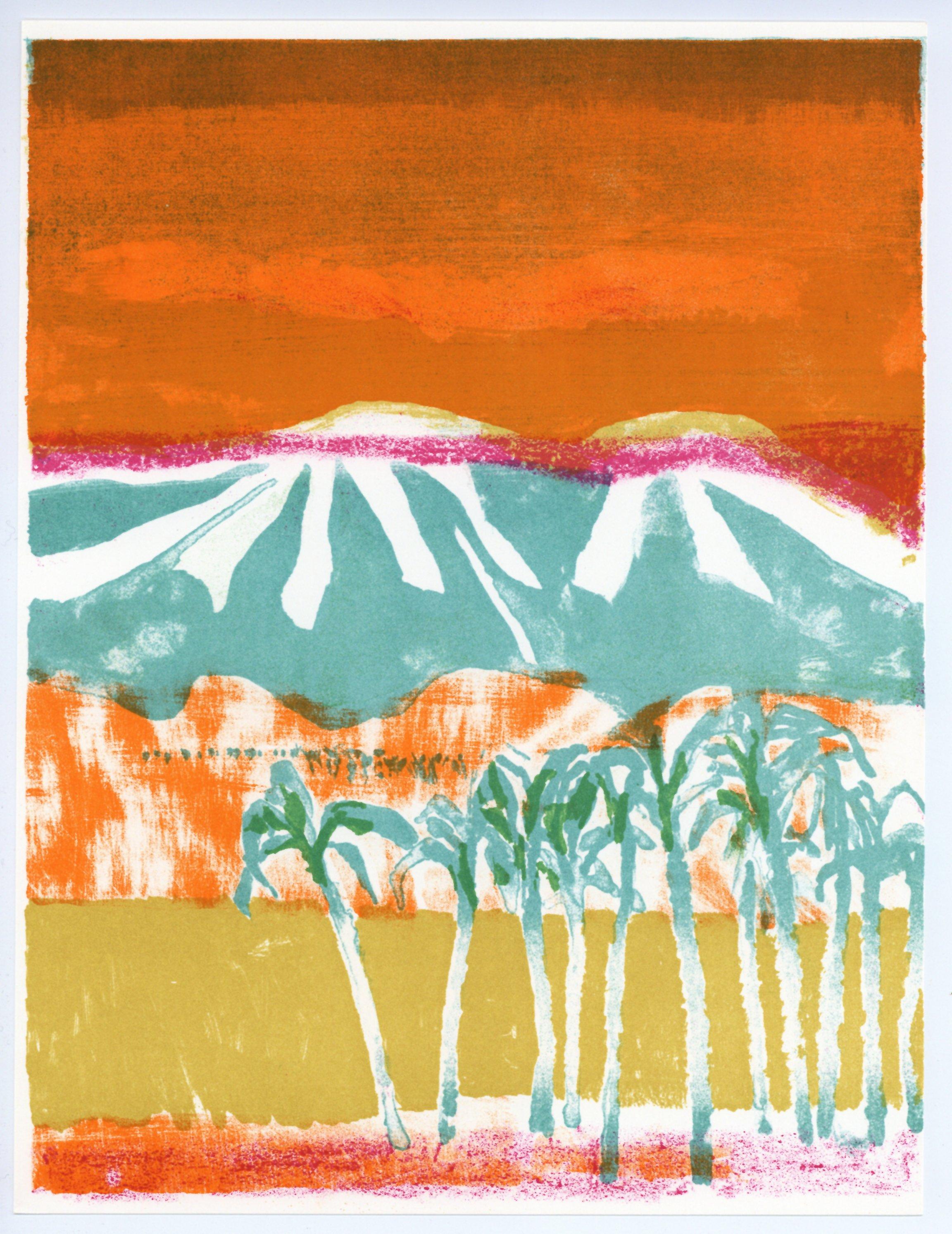 Paul Guiramand lithograph ポールギヤマン青いバックの花 Paul