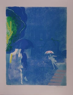 Paris : Rainy Day Near Notre Dame - Handsigned lithograph (Mourlot 1973)