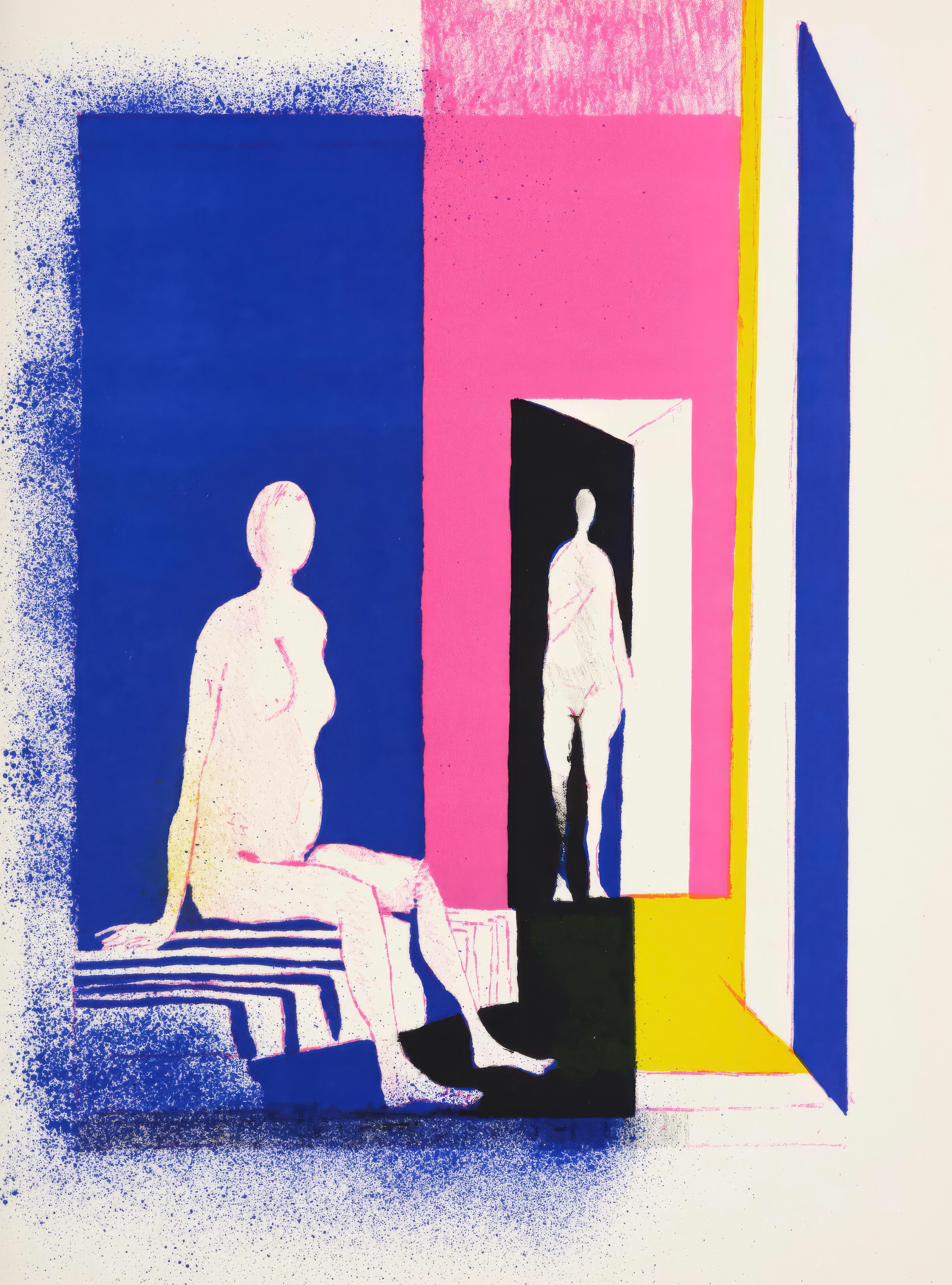 This exquisite lithograph by Paul Guiramand (1926–2007), titled Intérieur (Interior), originates from the 1972 edition published by Editions A. C. Mazo et Cie., Paris, in collaboration with Leon Amiel, editeurs, New York, and printed by Mourlot