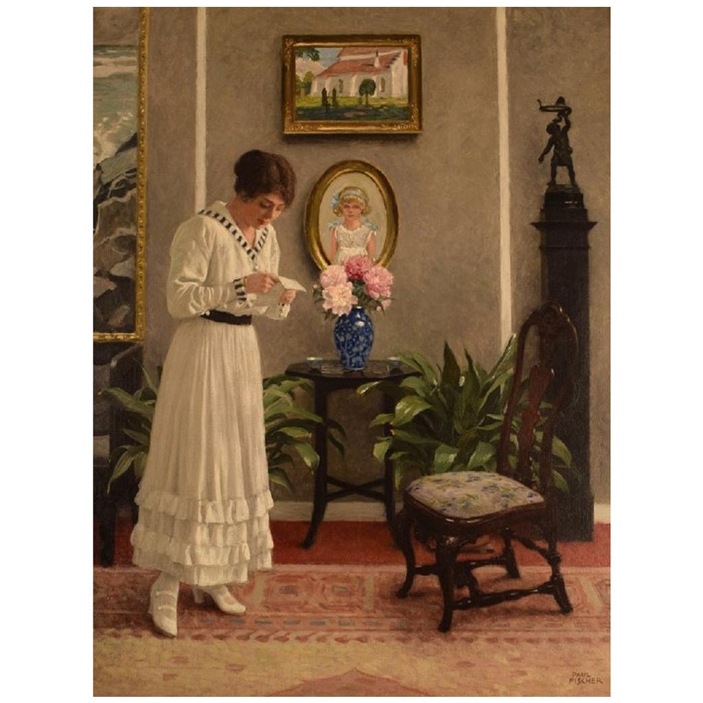 Paul Gustav Fischer '1860-1934', Denmark, Oil on Canvas, "The letter"