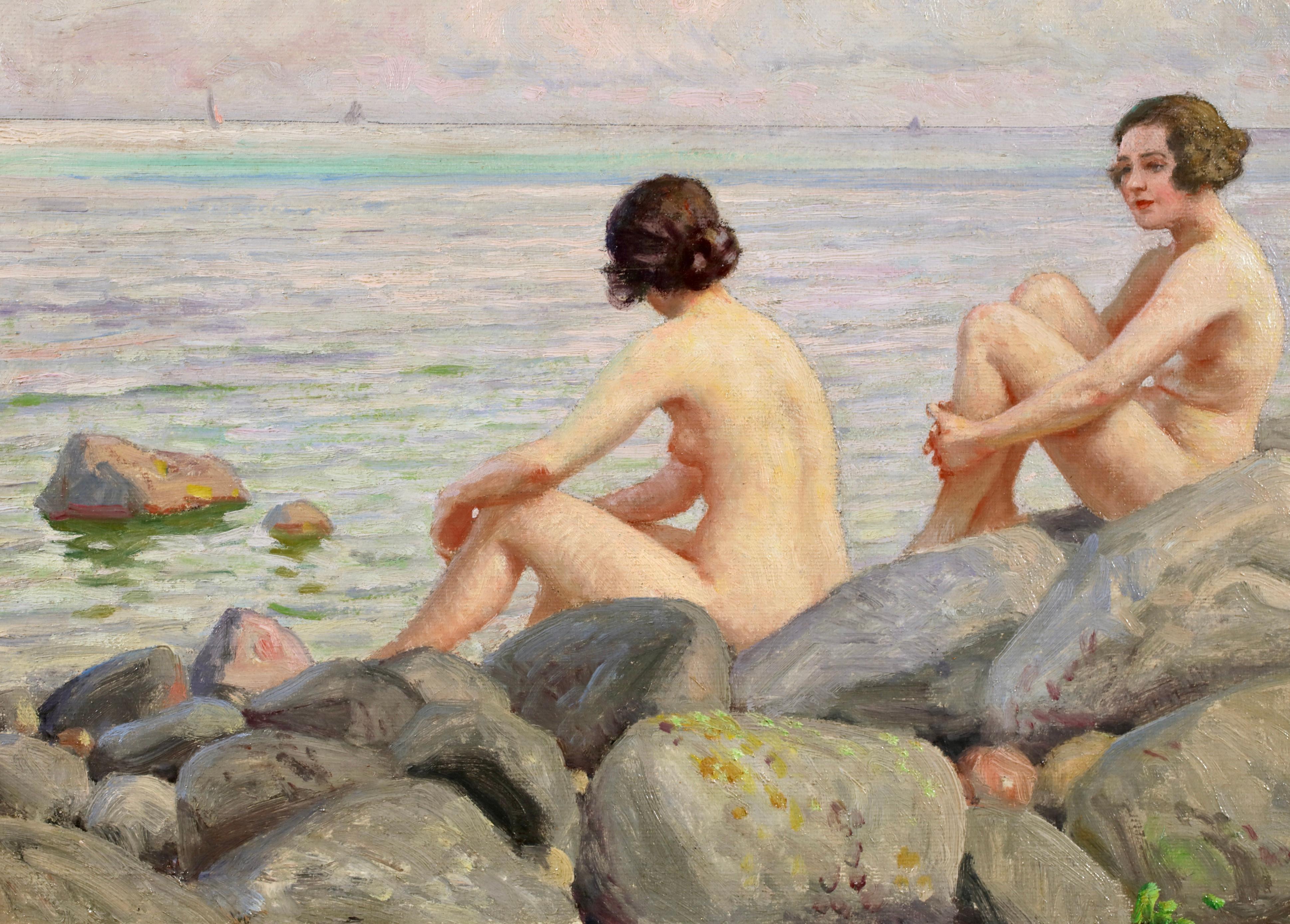 Bagnanti - Figure nude in un paesaggio Olio di Paul Gustave Fischer in vendita 4