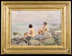 Bathers - Nude Figures in Landscape Oil by Paul Gustav Fischer