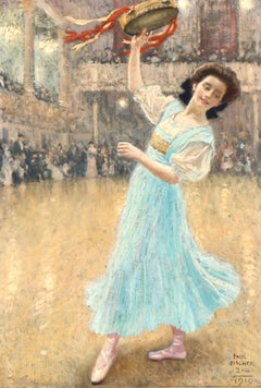 Showtime! - 19th Century Oil, Girl Dancing in Interior by Paul Gustave Fischer