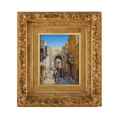 Antique Orientalist Oil Painting of a Jerusalem Street by Ellis 