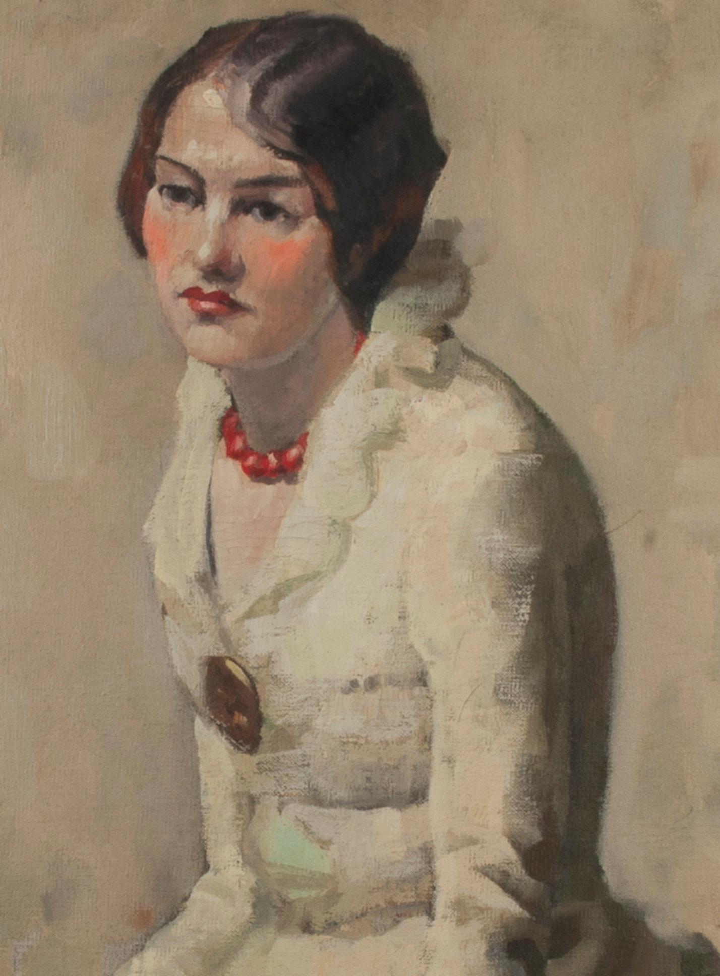 Portrait d'une femme assise
Huile sur toile, c. 1930
Signé au dos à la peinture à l'huile : 