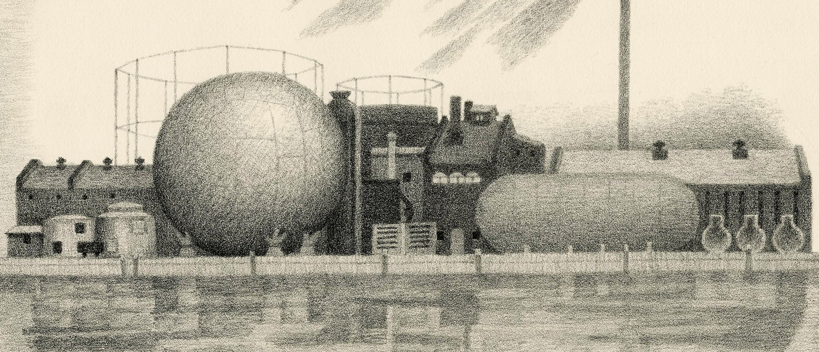 Refinery Scene
Lithgrah, c. 1930
Signed in pencil lower right. (see photo)
Edition c. 14

Two impressions in the artist's estate.  The other impression I sold to Dave and Reba Williams, donated to the National Gallery of Art, Washington DC . See NGA