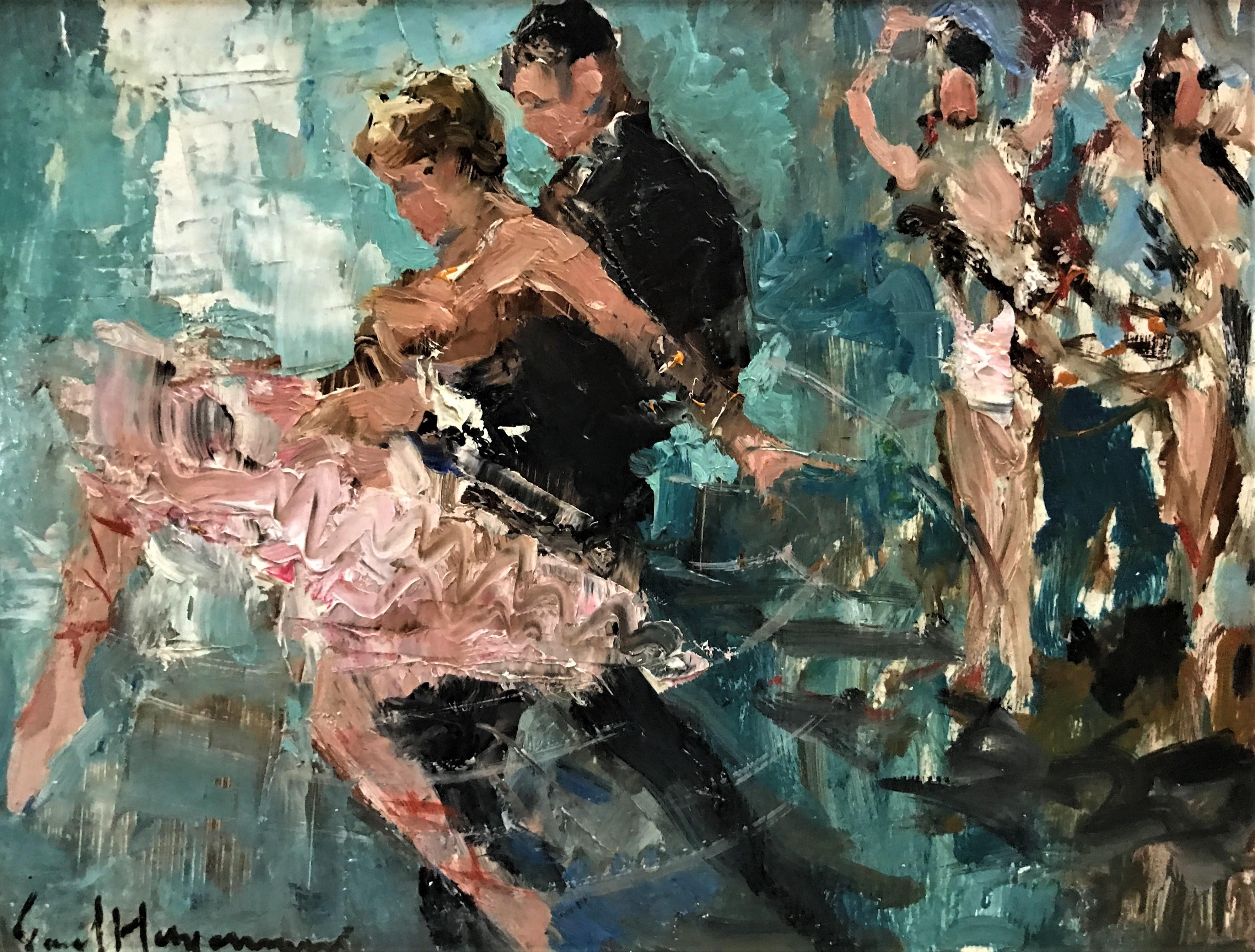 Paul Hagemans Figurative Painting - La Danse, Oil on Panel, Impressionist, Latin-style dancing, 20th Century