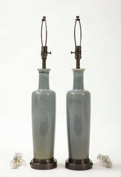 Paul Hanson Blue Speckled Glazed, Bronze Lamps