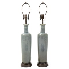 Paul Hanson Blue Speckled Glazed, Bronze Lamps