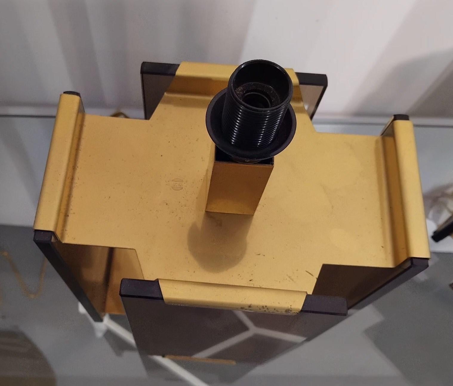 Paul Hanson Brass & Smoked Glass Table Lamp by Fratelli Melani, Italy 1970s For Sale 6