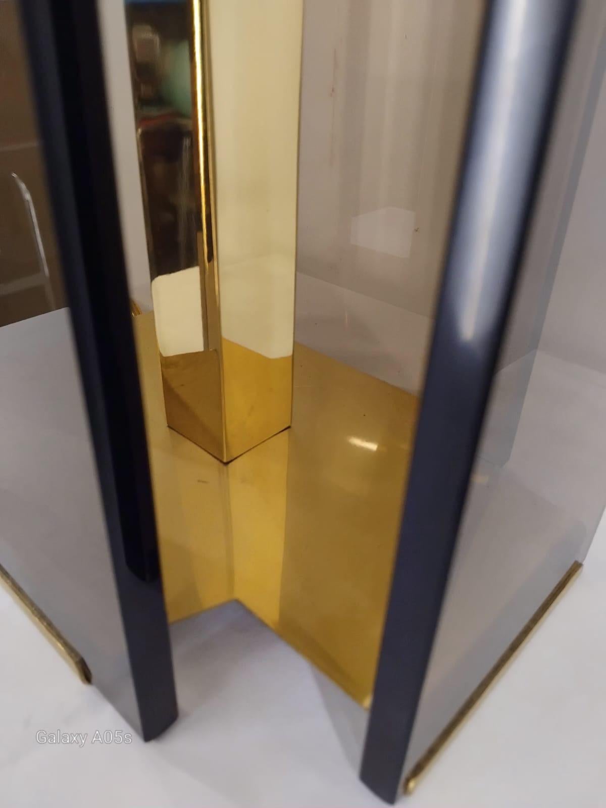 Paul Hanson Brass & Smoked Glass Table Lamp by Fratelli Melani, Italy 1970s For Sale 2