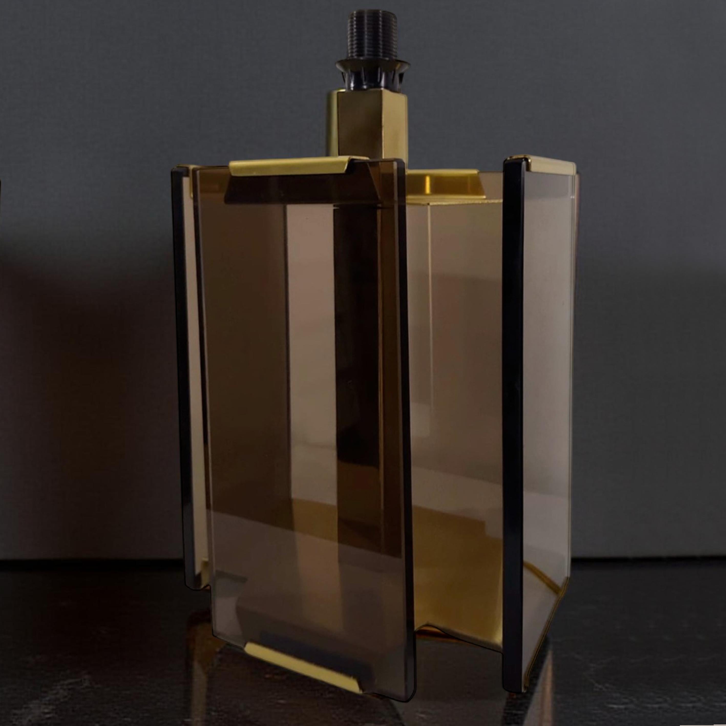 Paul Hanson Brass & Smoked Glass Table Lamp by Fratelli Melani, Italy 1970s For Sale 3