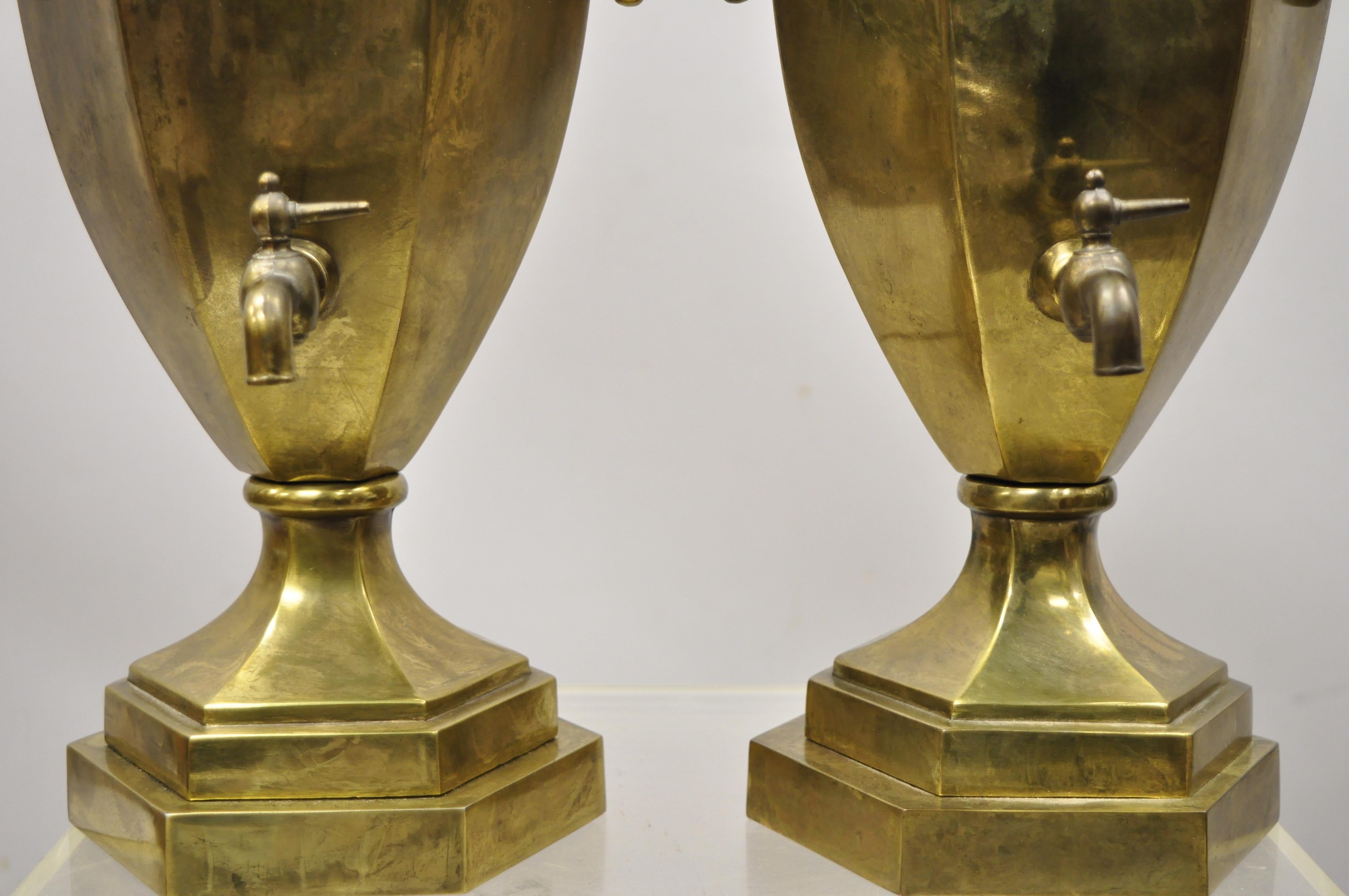 Paul Hanson Burnished Brass Samovar Urn Form Table Lamps with Shades - a Pair For Sale 5