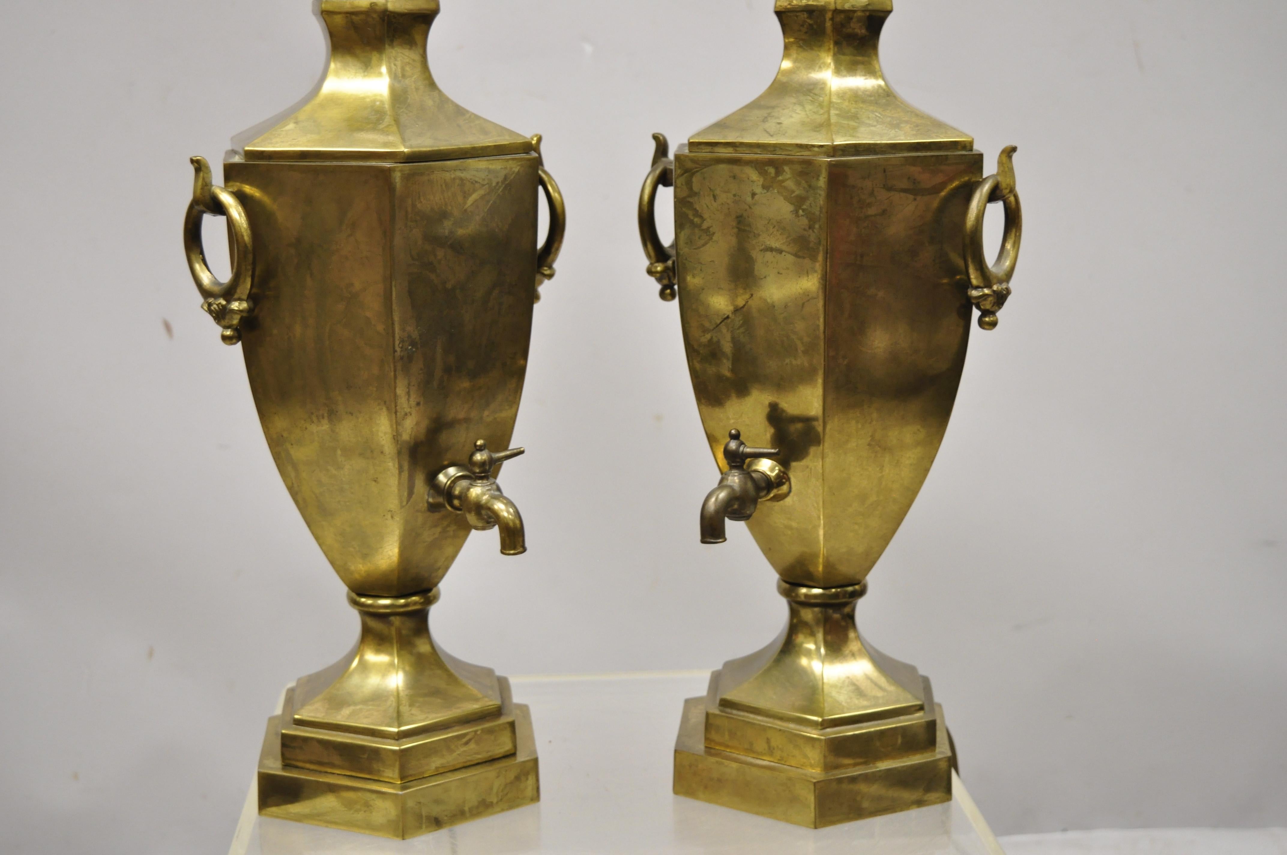 Paul Hanson Burnished Brass Samovar Urn Form Table Lamps with Shades - a Pair For Sale 6