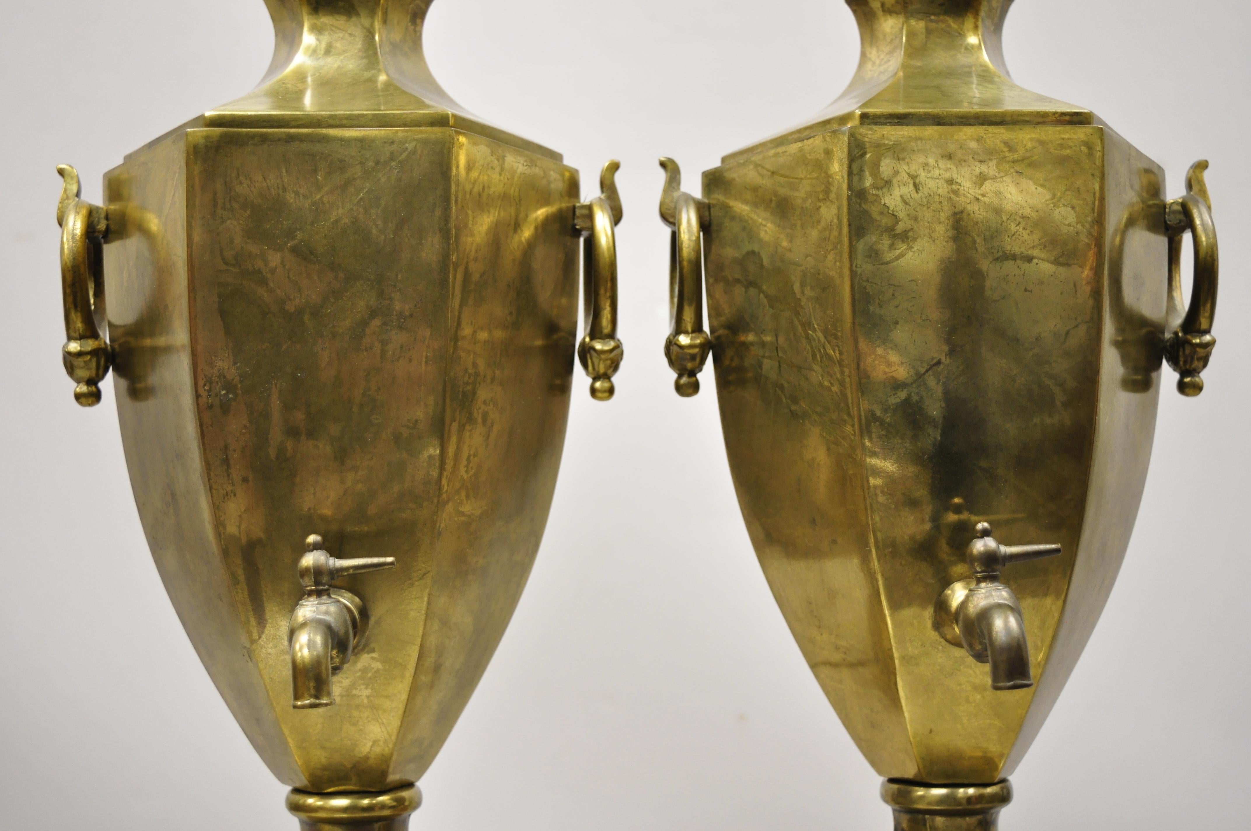 Regency Paul Hanson Burnished Brass Samovar Urn Form Table Lamps with Shades - a Pair For Sale