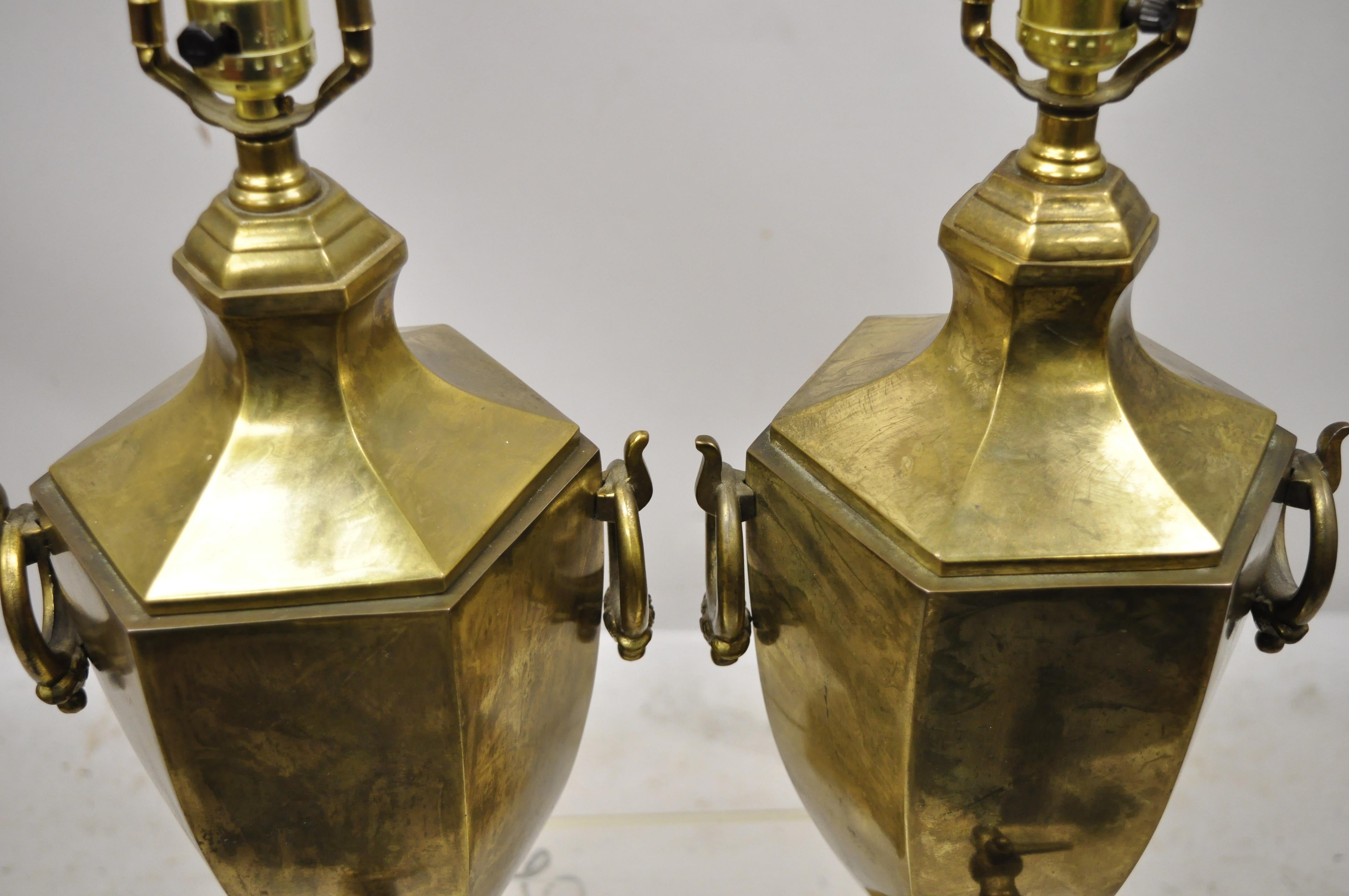 Paul Hanson Burnished Brass Samovar Urn Form Table Lamps with Shades - a Pair For Sale 3