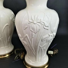 PAUL HANSON Ceramic Table Lamps Embossed Iris Flowers