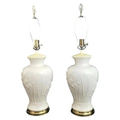 PAUL HANSON Ceramic Table Lamps Embossed Iris Flowers