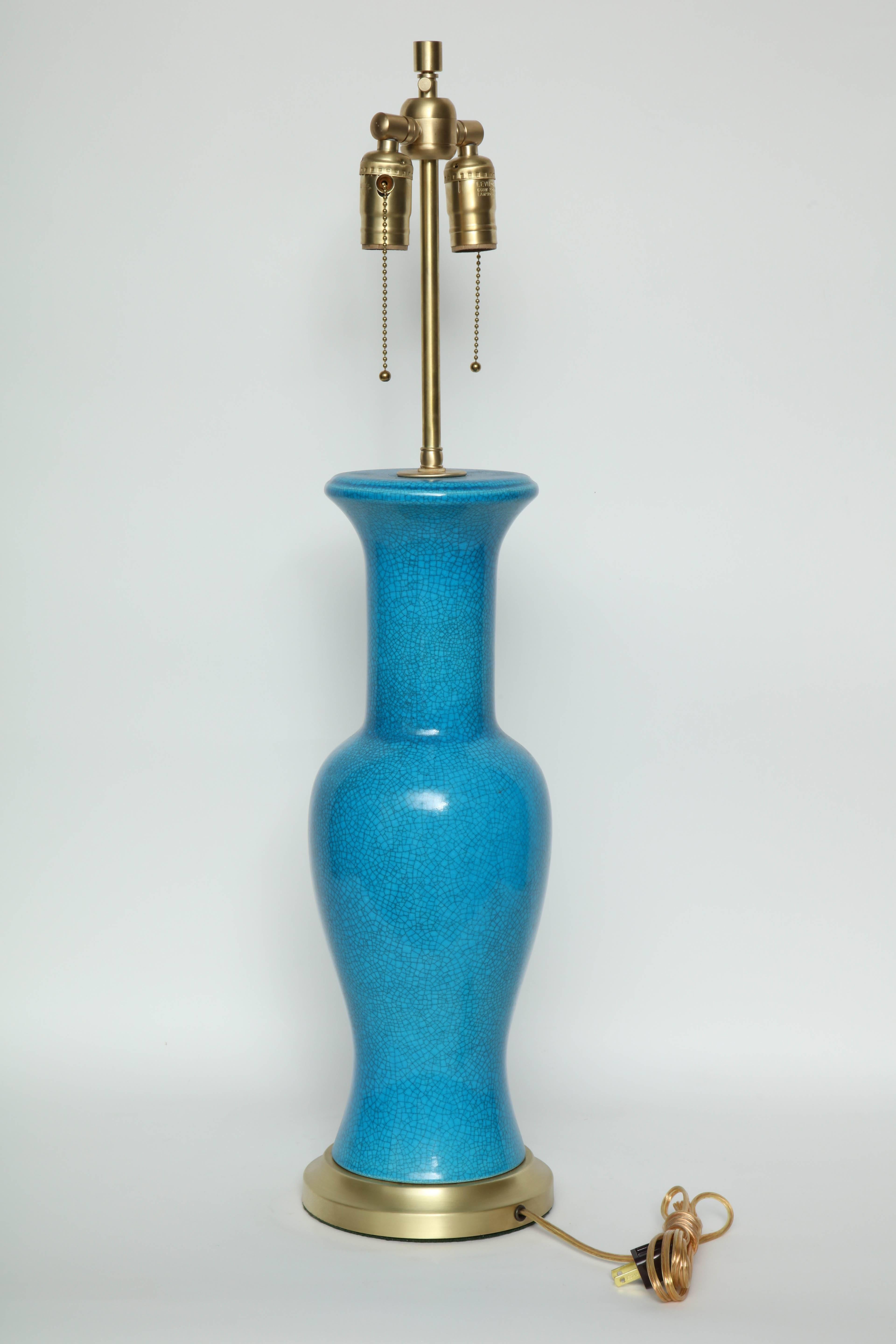 Brass Paul Hanson Cerulean Blue Lamps For Sale