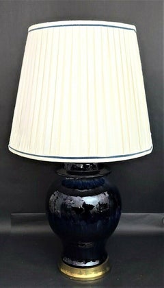 Paul Hanson Cobalt Blue Drip Glaze Ceramic Ginger Jar Lamp w/Shade