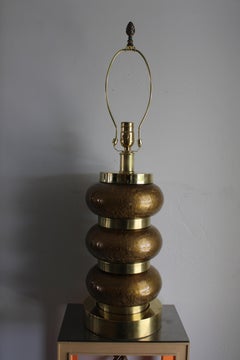 Paul Hanson Crackle Glass and Brass Table Lamp