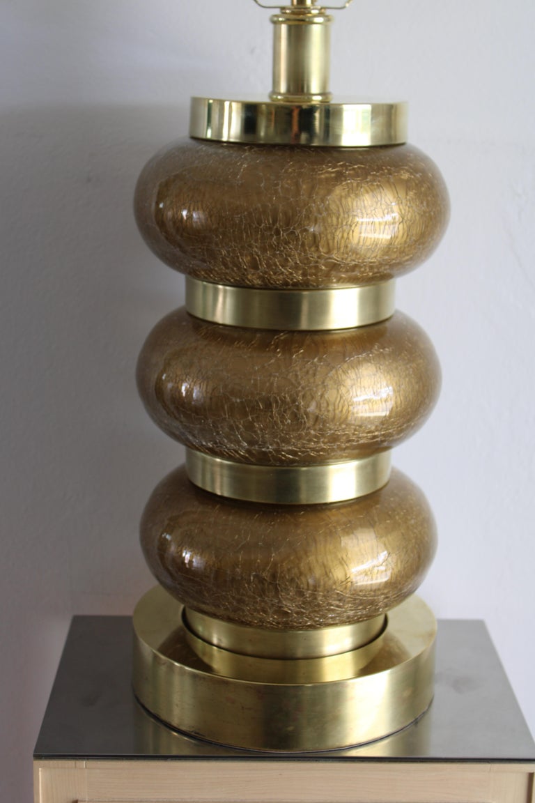 Paul Hanson Crackle Glass and Brass Table Lamp For Sale at 1stDibs